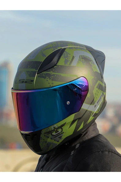 LS2 RAPID 2 RACE THUNDER BIRDS MAT YEŞİL-SİYAH-GRİ KASK - Resim 2