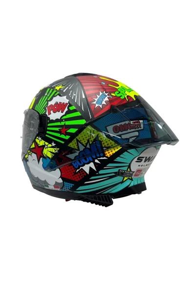 Sway Kask Sw 865 Boom Black Callorful Güneş Gözlüklü - 4