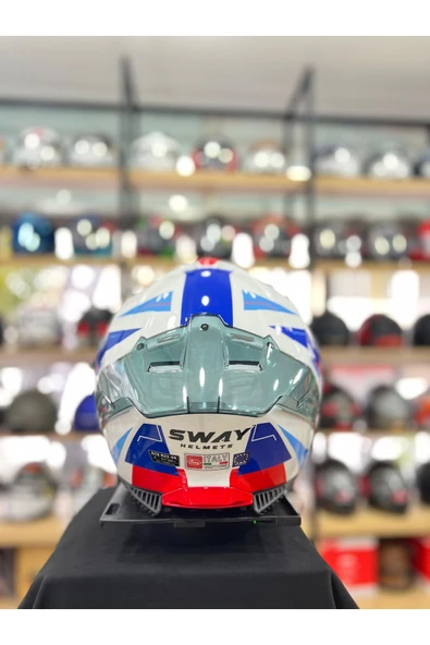Sway Kask Sw 865 Tıtan White Blue Red Güneş Gözlüklü - Resim 5