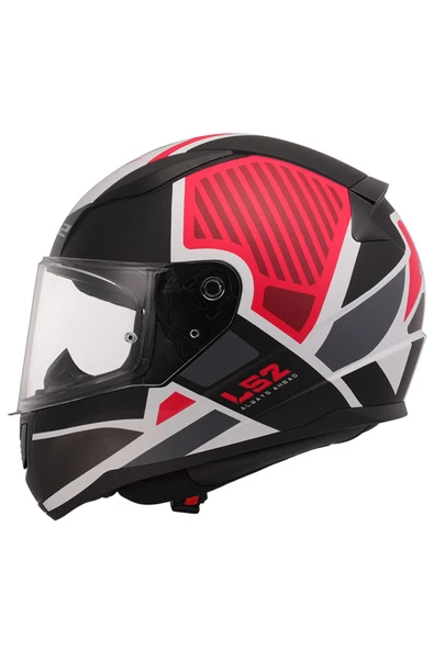 LS2 Rapıd 2 Grıd Kapalı Kask Mat Siyah - Beyaz - Kırmızı - Resim 2