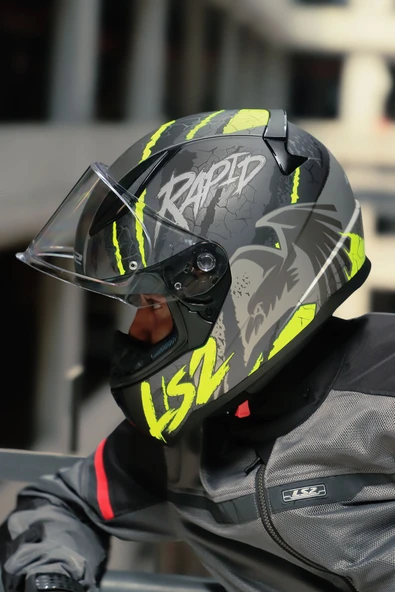 LS2 RAPID 2 RAVEN MAT SİYAH-GRİ-NEON SARI KASK - Resim 3