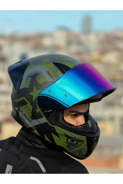 LS2 RAPID 2 RACE THUNDER BIRDS MAT YEŞİL-SİYAH-GRİ KASK - Resim 5