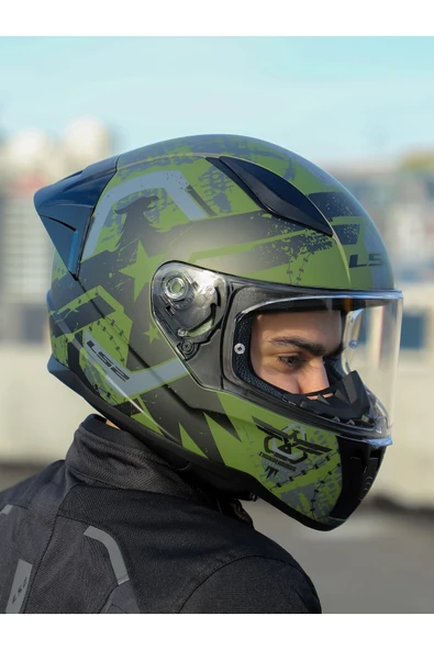 LS2 RAPID 2 RACE THUNDER BIRDS MAT YEŞİL-SİYAH-GRİ KASK - Resim 7