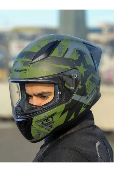 LS2 RAPID 2 RACE THUNDER BIRDS MAT YEŞİL-SİYAH-GRİ KASK - Resim 4