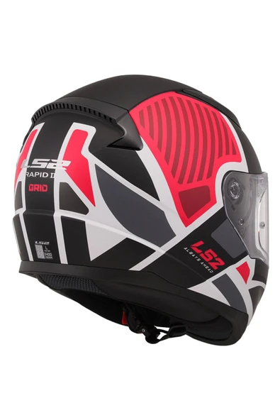 LS2 Rapıd 2 Grıd Kapalı Kask Mat Siyah - Beyaz - Kırmızı - Resim 4