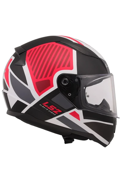 LS2 Rapıd 2 Grıd Kapalı Kask Mat Siyah - Beyaz - Kırmızı - Resim 5
