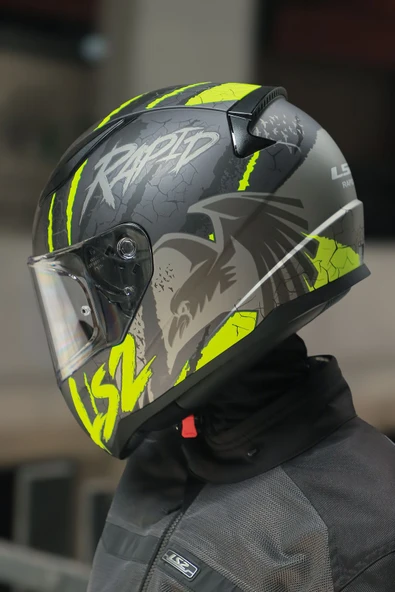 LS2 RAPID 2 RAVEN MAT SİYAH-GRİ-NEON SARI KASK - Resim 6