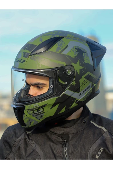 LS2 RAPID 2 RACE THUNDER BIRDS MAT YEŞİL-SİYAH-GRİ KASK - Resim 3