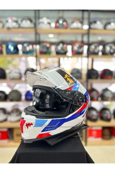 Sway Kask Sw 865 Tıtan White Blue Red Güneş Gözlüklü - Resim 2