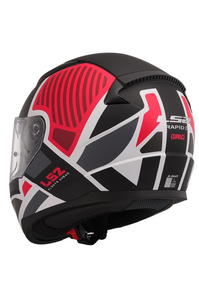 LS2 Rapıd 2 Grıd Kapalı Kask Mat Siyah - Beyaz - Kırmızı - Resim 3
