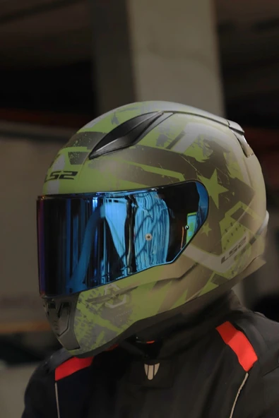 LS2 RAPID 2 THUNDER BIRDS MAT YEŞİL-SİYAH-GRİ KASK - Resim 7