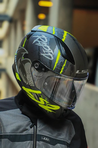 LS2 RAPID 2 RAVEN MAT SİYAH-GRİ-NEON SARI KASK - Resim 4