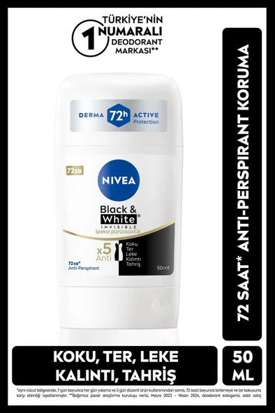 NIVEA Kadın Stick Deodorant Black&white Invisible Ipeksi Pürüzsüzlük 50ml, 72 Saat Anti-perspirant Koruma ürün görseli