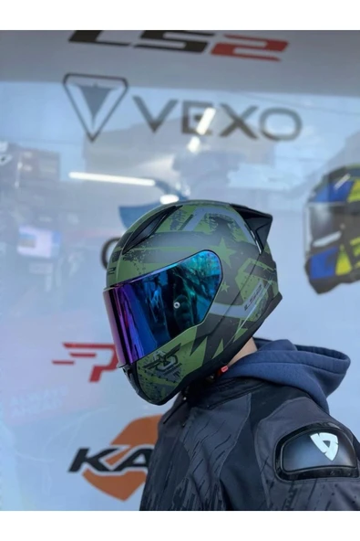 LS2 Rapıd 2 Thunder Bırds Mat Yeşil-siyah-gri Kask - Gökkuşağı Vizör - Spoiler - Resim 2