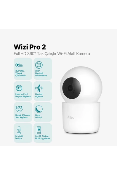 Ttec 2AGK04 Wizi Pro 2 Full HD 360° Tak Çalıştır Wi-Fi Akıllı Kamera - 2