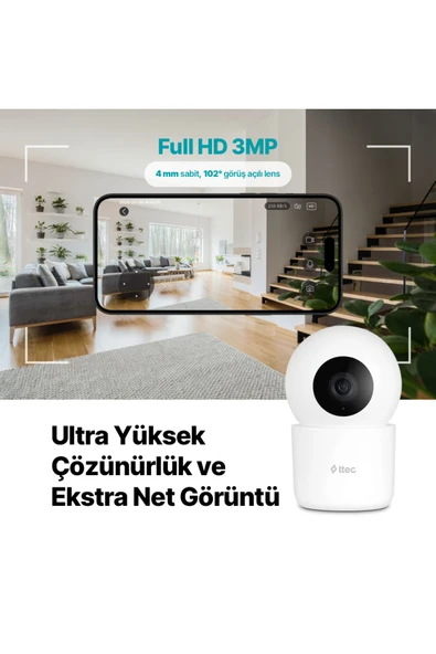 Ttec 2AGK04 Wizi Pro 2 Full HD 360° Tak Çalıştır Wi-Fi Akıllı Kamera - 3