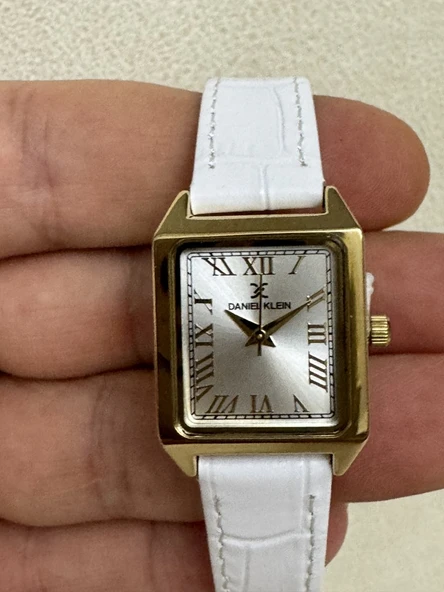 DANIEL KLEIN DKF.2315A  GOLD KASA BEYAZ DERİ KAYIŞLI KÖŞELİ KADIN KOL SAATİ - Resim 2