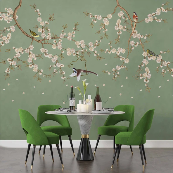 Soft Çiçek ve Kuş Duvar Kağıdı - Resim 5