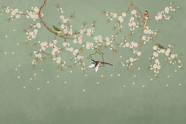 Soft Çiçek ve Kuş Duvar Kağıdı - Resim 7