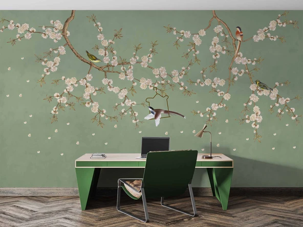 Soft Çiçek ve Kuş Duvar Kağıdı - Resim 4