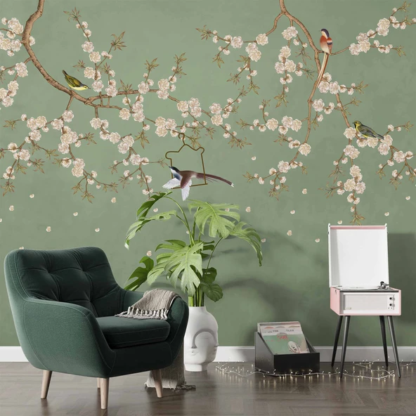 Soft Çiçek ve Kuş Duvar Kağıdı - Resim 6
