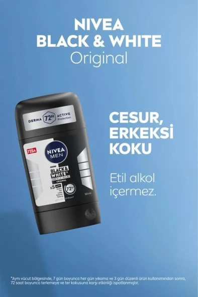 NIVEA MEN Erkek Stick Deodorant Black&white Invisible Original 50ml, 72 Saat Anti-perspirant Ter Koruması - 5