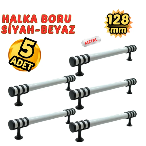 5 Adet Metal Halka Mobilya Çekmece Dolap Kulpu Siyah-Beyaz 128mm