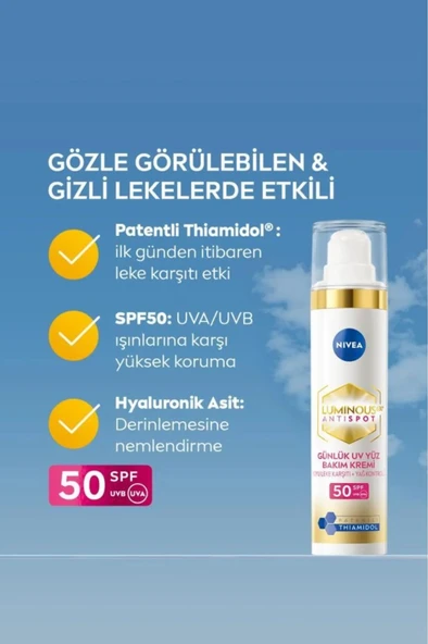 NIVEA Luminous630 Thiamidol Etkili Leke Karşıtı Gündüz Yüz Kremi 40ml, SPF50 UV Koruma, Hyaluronik Asit - Resim 3