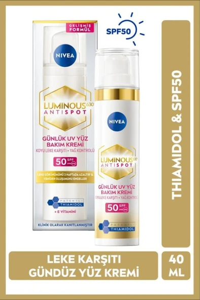 NIVEA Luminous630 Thiamidol Etkili Leke Karşıtı Gündüz Yüz Kremi 40ml, SPF50 UV Koruma, Hyaluronik Asit ürün görseli
