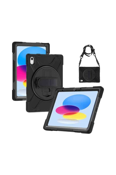 iPad 11. Nesil 2025 A16 Çip Uyumlu Defender Askılı 360° Dönebilir Standlı Zırh Tablet Kılıfı - Resim 2