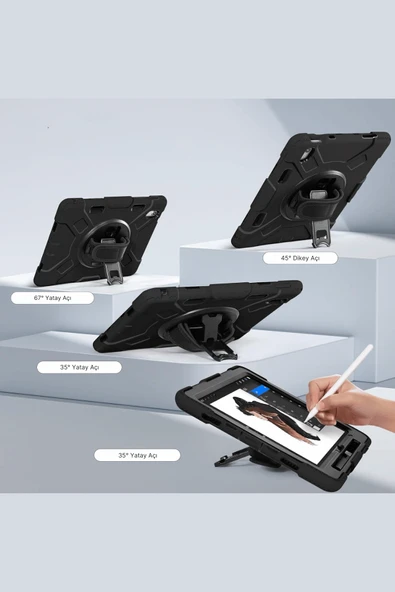 iPad 11. Nesil 2025 A16 Çip Uyumlu Defender Askılı 360° Dönebilir Standlı Zırh Tablet Kılıfı - Resim 5