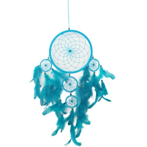 Turkuaz Rengi Kuş Tüylü Boncuklu Düş Kapanı El Yapımı Duvar Süsü - Resim 3