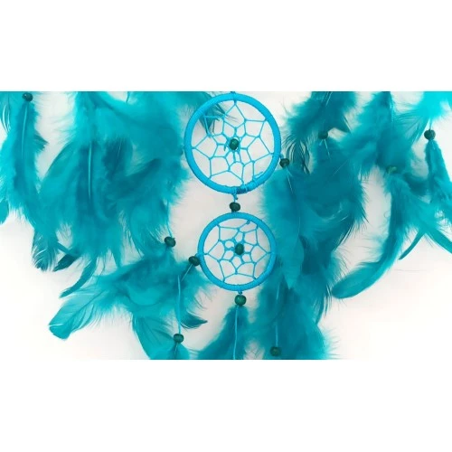 Turkuaz Rengi Kuş Tüylü Boncuklu Düş Kapanı El Yapımı Duvar Süsü - Resim 2