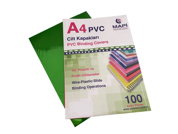 MAPİ A4 PVC ŞEFFAF CİLT KAPAK ŞEFFAF YEŞİL 100 LÜ