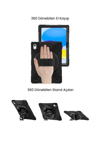 iPad Air 11 2025 M3 Çip Uyumlu Defender Askılı 360° Dönebilir Standlı Zırh Tablet Kılıfı - Resim 4