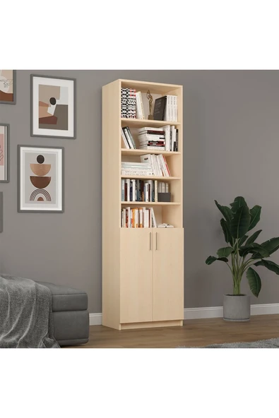 Akça Ağaç Kapaklı Kitaplık K-34 (MDFLAM)