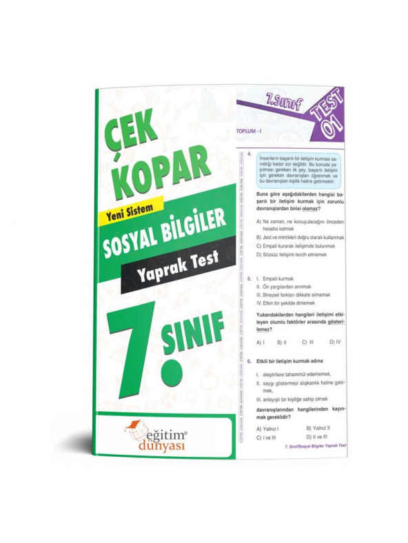 7. Sınıf Sosyal Bilgiler Çek Kopar Yaprak Test Eğitim Dünyası Yayınları