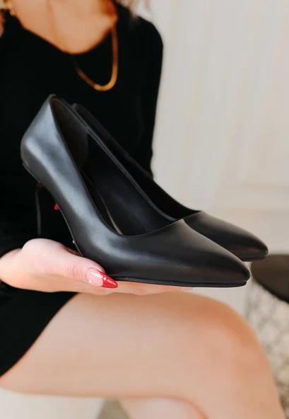 Pabucmarketi Siyah Suni Deri Stiletto Kadın Ayakkabı - 3