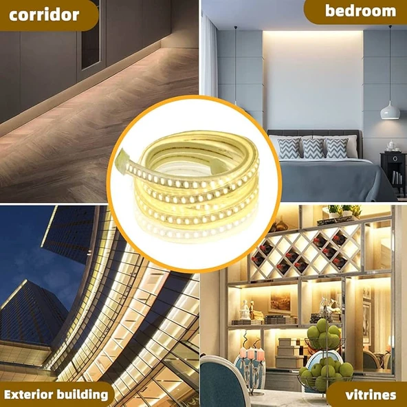 5 metre 240 LED/m şerit Led hortum 3000K gün ışığı beyaz kendinden yapışkanlı güçlü SMD2835 12V DC IP20 - 4