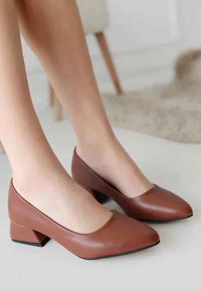 Pabucmarketi Taba Suni Deri Topuklu Kadın Ayakkabı - Resim 2