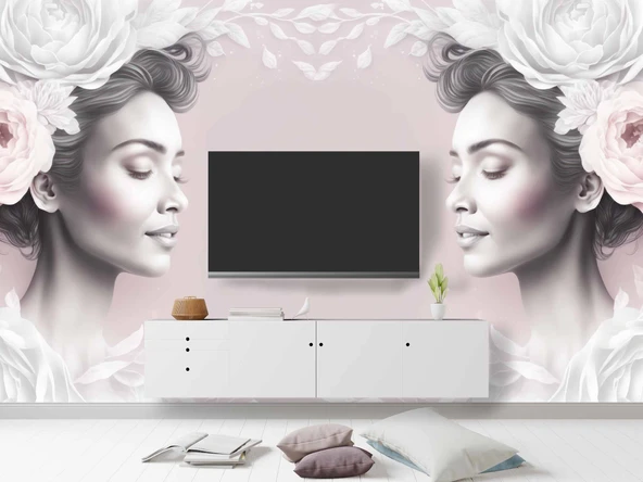 Soft Çiçek ve Kadın Duvar Kağıdı - Resim 3