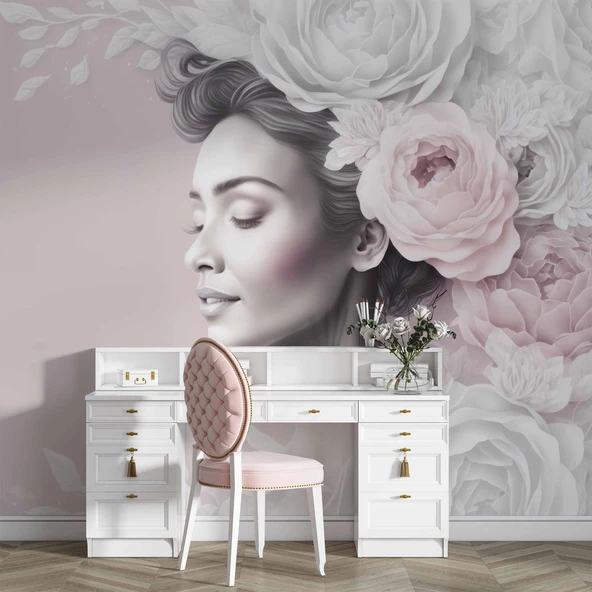 Soft Çiçek ve Kadın Duvar Kağıdı - Resim 4