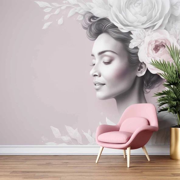 Soft Çiçek ve Kadın Duvar Kağıdı - Resim 6