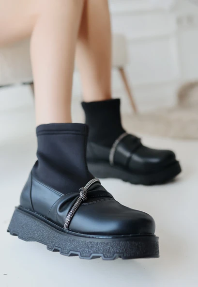 Pabucmarketi Siyah Suni Deri Chelsea Kadın Bot - Resim 2