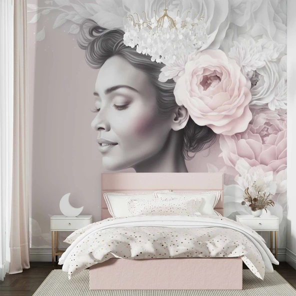 Soft Çiçek ve Kadın Duvar Kağıdı - Resim 2