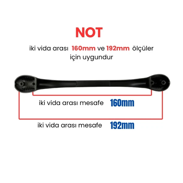5 Adet Metal Aras Mobilya Çekmece Dolap Kulpu Mat Siyah 160-192mm - 2