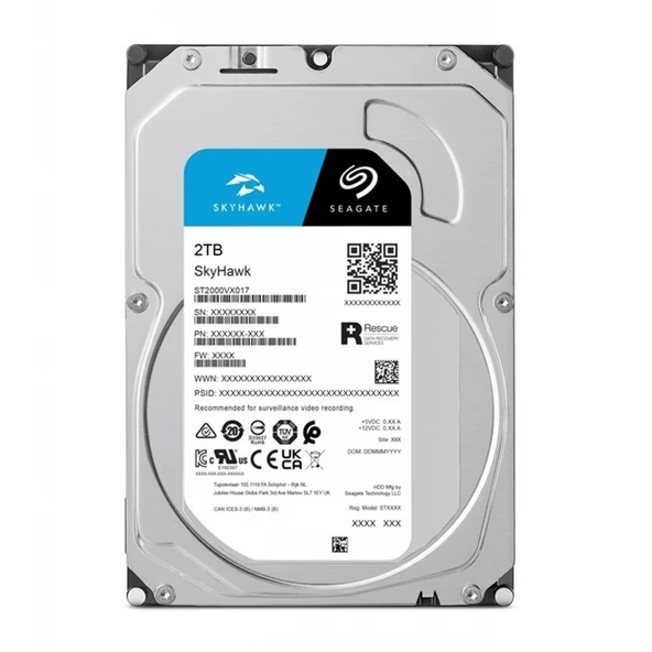 Seagate SkyHawk ST2000VX017 SATA 3.0 5900 RPM 3.5" 2 TB Harddisk