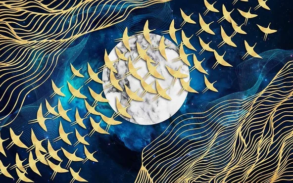 3D Gece Gökyüzü ve Ay Duvar Kağıdı - 7