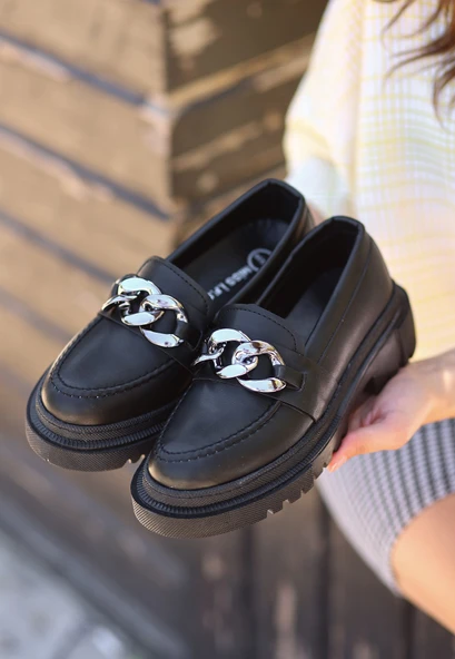 Pabucmarketi Siyah Suni Deri Kadın Oxford Ayakkabı - 6