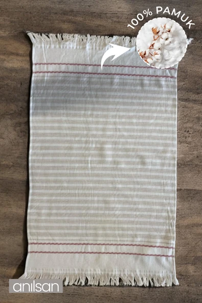 Beyaz Kum Çizgi Detay El Havlusu %100 Pamuk 50x80